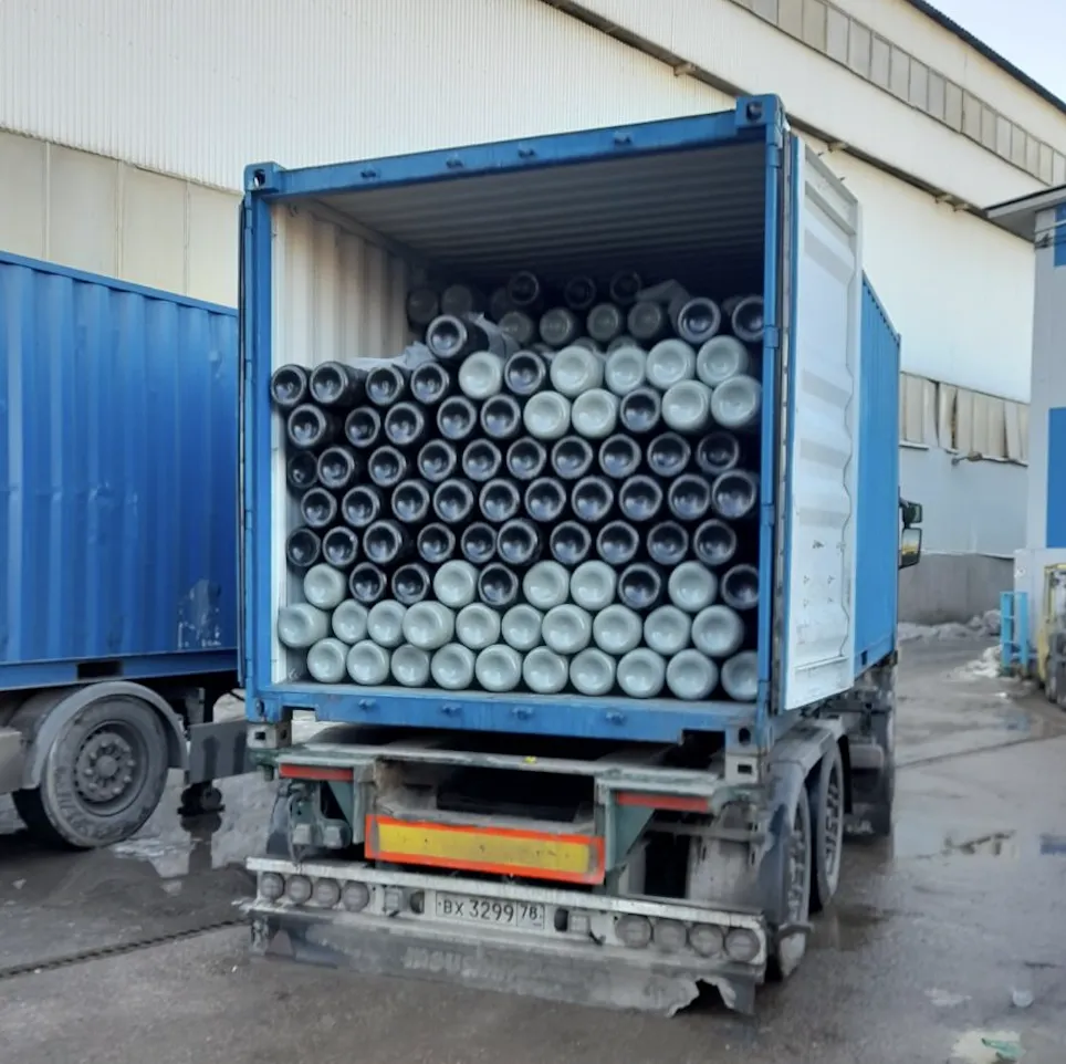 Полный контейнер газовых стальных новых баллонов 470 шт. под сжатые газы (O2, N2, Ar, He, CH4, Mix) 40 л 150 бар без вентиля ТР ТС 032 горловина E25